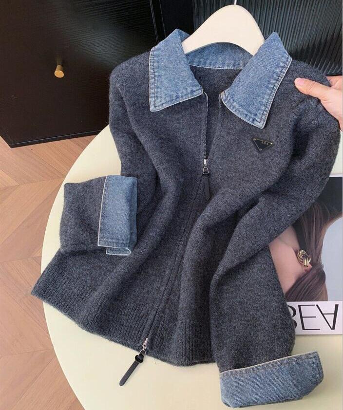 luxury sweaters womens jumper double zippers jeans splicing cardigan designer sweater women knitted jacket RADA8801