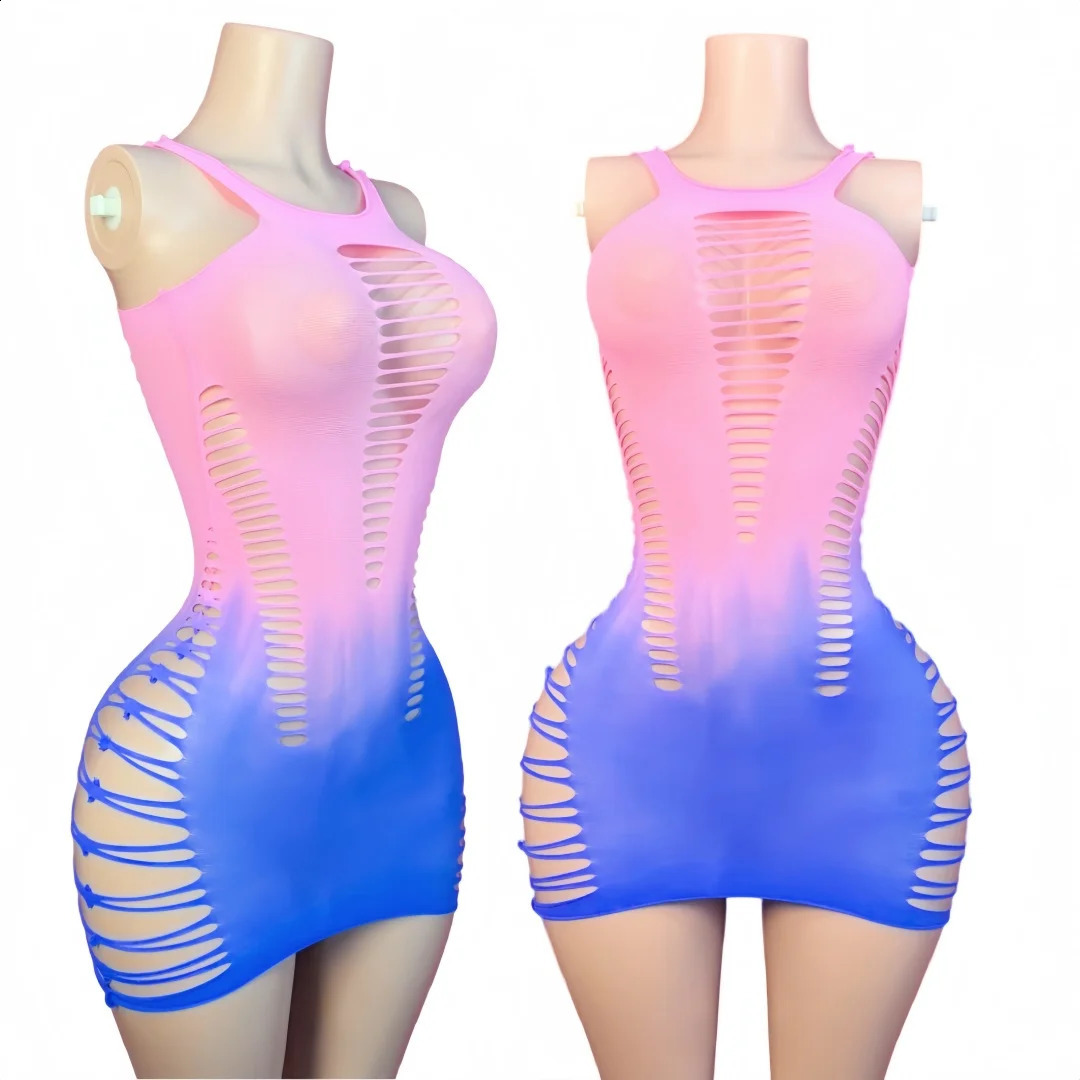 Womens Tight NightClub Hollow Out Mesh Dress Sexy Fashion Lingerie Plus size Transparent Short Stretch Bodycon Nightdress 260618