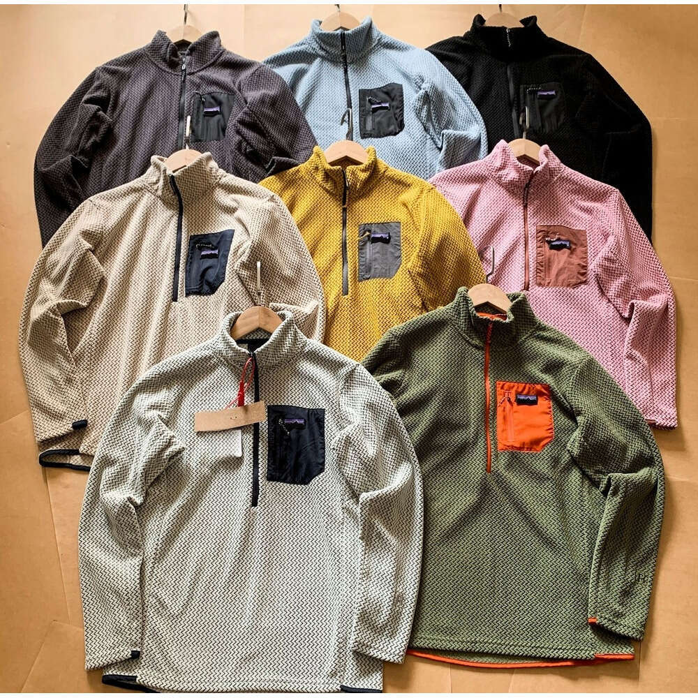 Patalys Men's Jacket Designer Half Zipper Fleece Jacket Baggy Pocket Women Outdoor Limited Sweatshirt Warm Casual Double Side Lightweight Patas