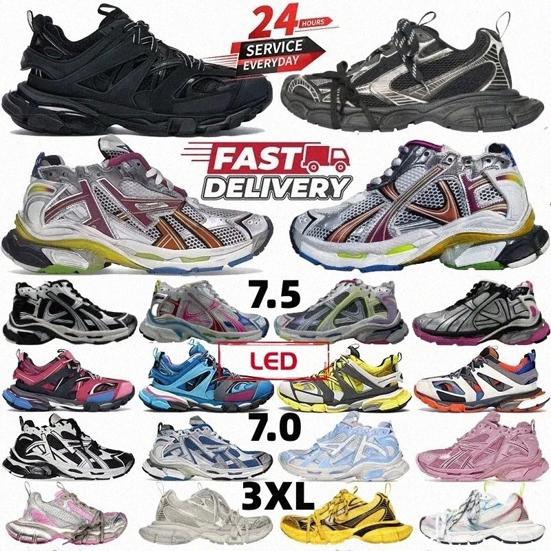 With Box Designer Runner 3xl Sneakers led Track Runners 7.0 7.5 3.0 Paris All Black White Pink Grey Gomma Leather Nylon Printed Platforz69N#