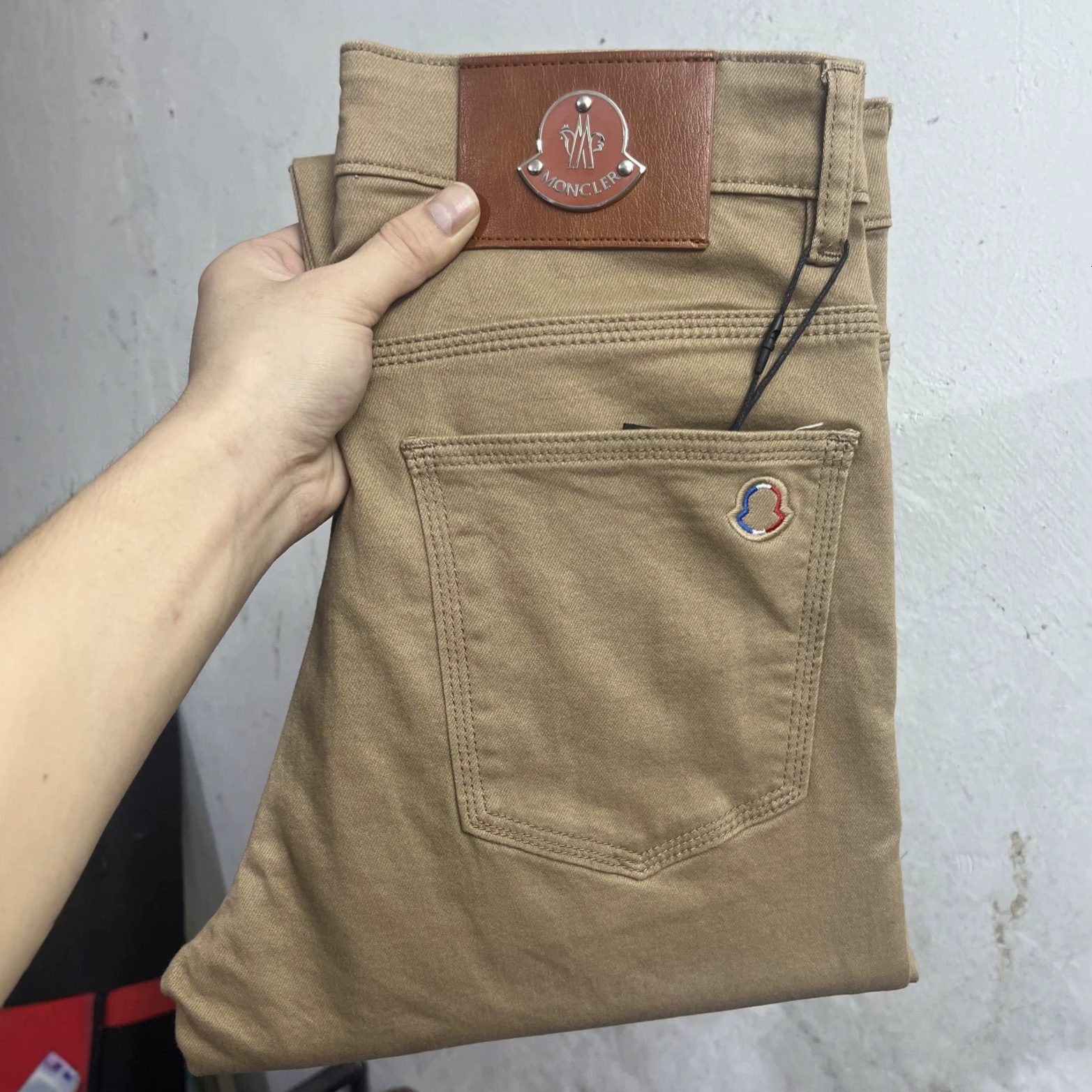 Designer Men's Jeans, Cotton Stretch, Korean Loose Straight Fit, High-End European Goods, Light Luxury American Style, Khaki Color Long Pants 7