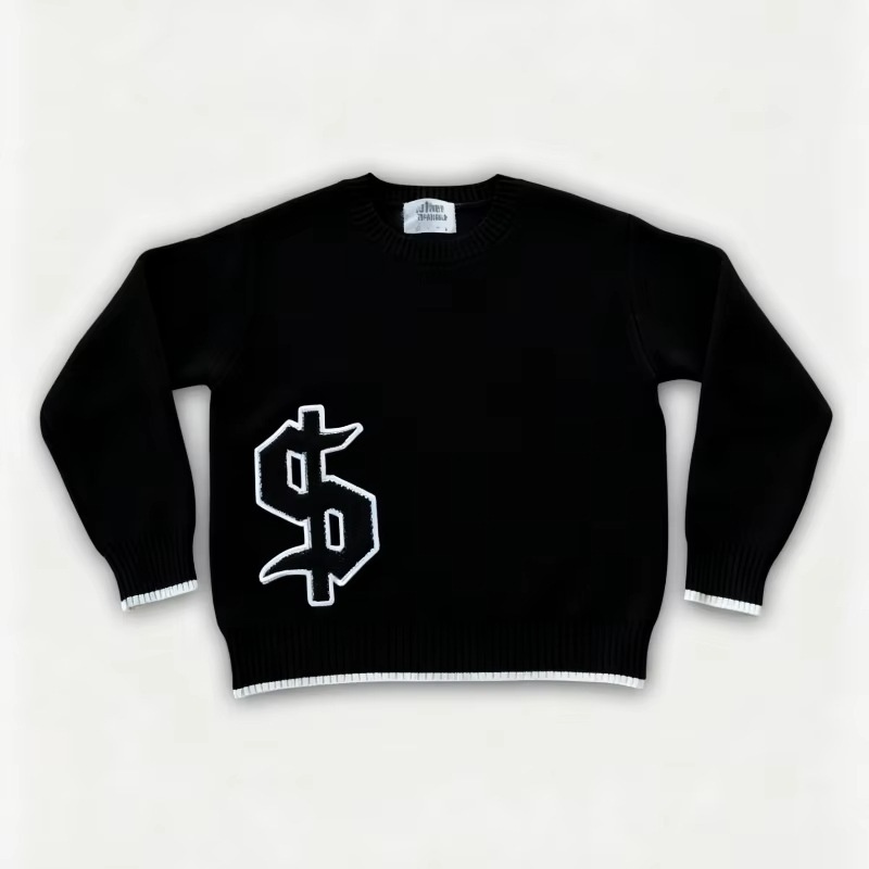 Y2K Round Neck Gray Knitted Sweater New Popular Symbol Pattern Retro Harajuku Pullover Autumn Winter Warm Boxy Mens Clothing