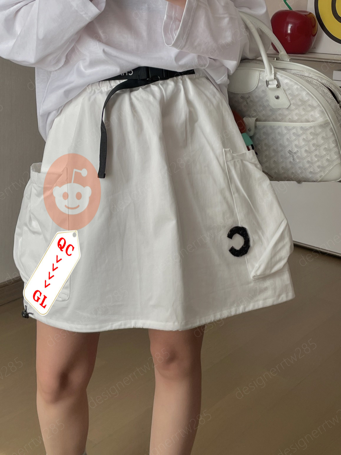 Designer CC Utility Bubble Mini Skirt with Belt Luxury Embroidered Cargo Short Skirts Runway Style Vintage High Waist Activewear Ladies Vestidos-image-1111472270