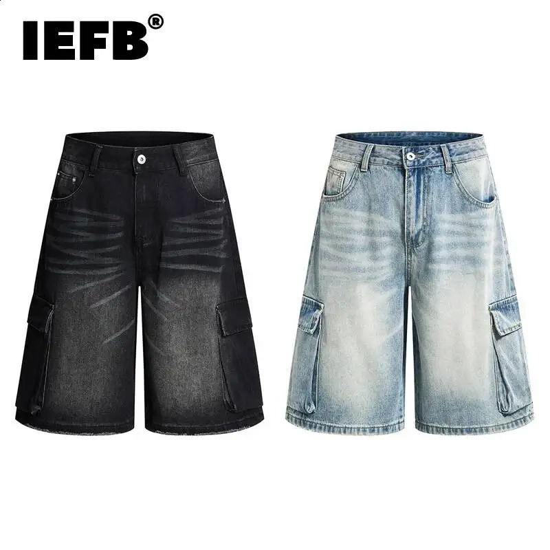 IEFB Premium Mens Cargo Denim Shorts European Casual Vintage Wash Pocket Detail High End Streetwear Knee Length Pants 9X3138 260617
