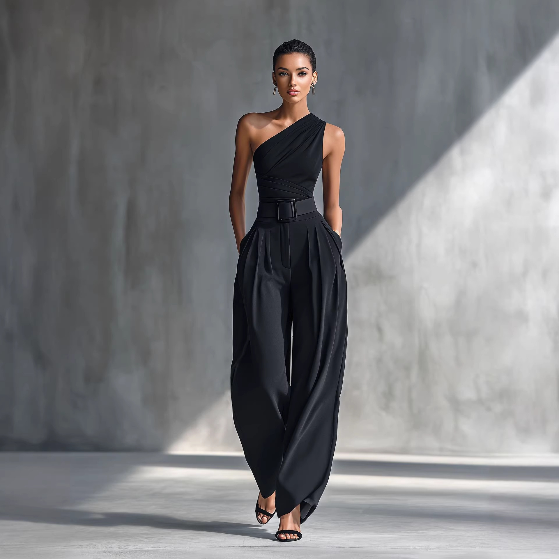 Free shipping 2026 Foreign Trade Women's Clothing Independent Website Tight Elastic Top and Wide-Leg Pants Set