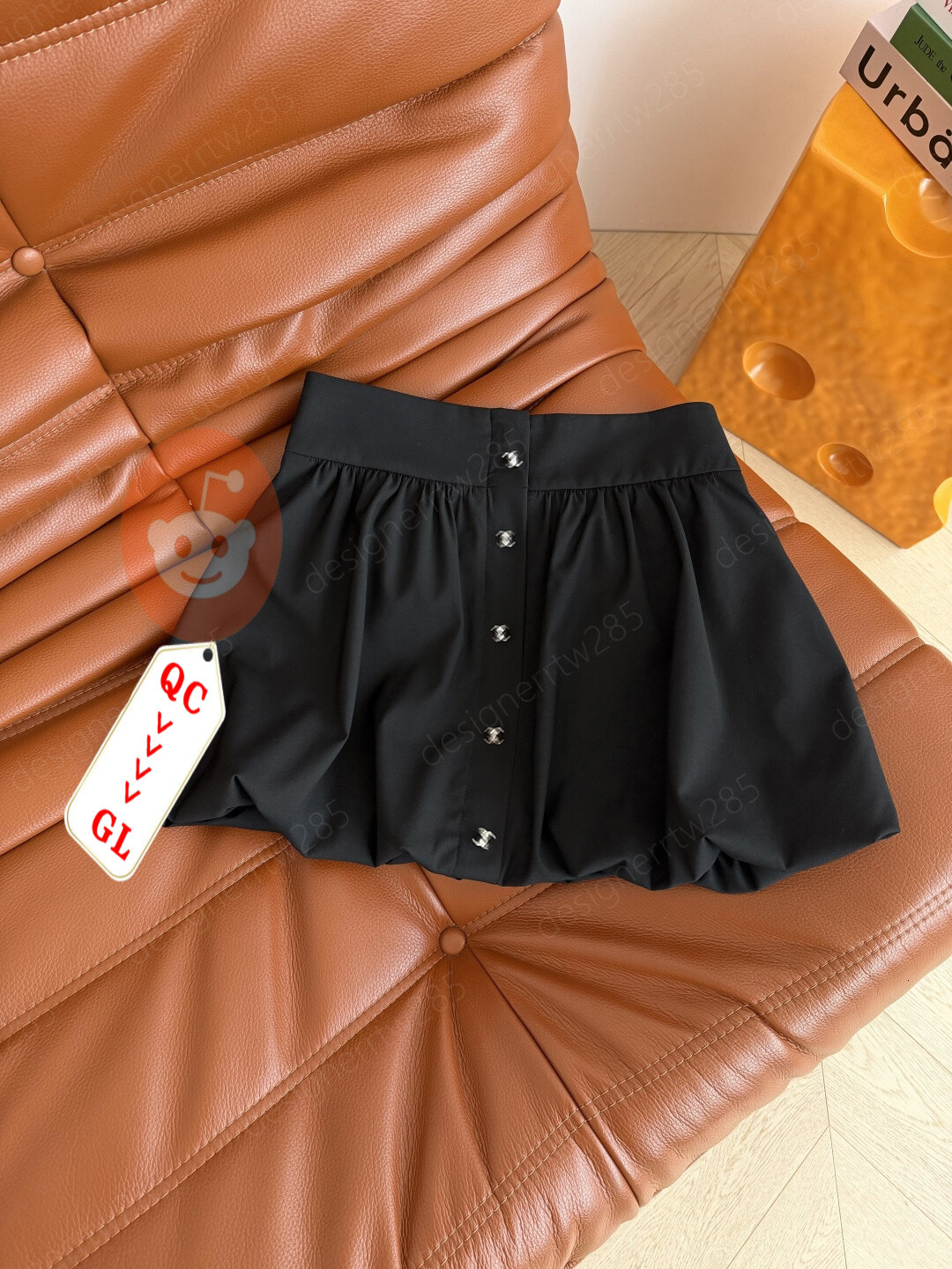 Designer CC Black Bubble Mini Skirt Button Up Luxury Metal Buttons Short Skirts Runway Style Vintage High Waist Ladies Vestidos-image-1111475124