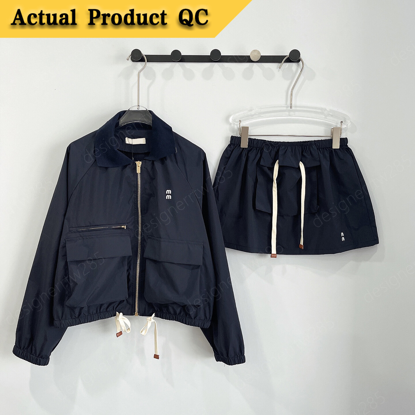 designer clothes Vintage Streetwear Gorpcore Vibe Skirt Set Cargo Zipper Jackets Navy Blue Outfits Drawstring Short Skirts Designer Women Tracksu-image-1111472190