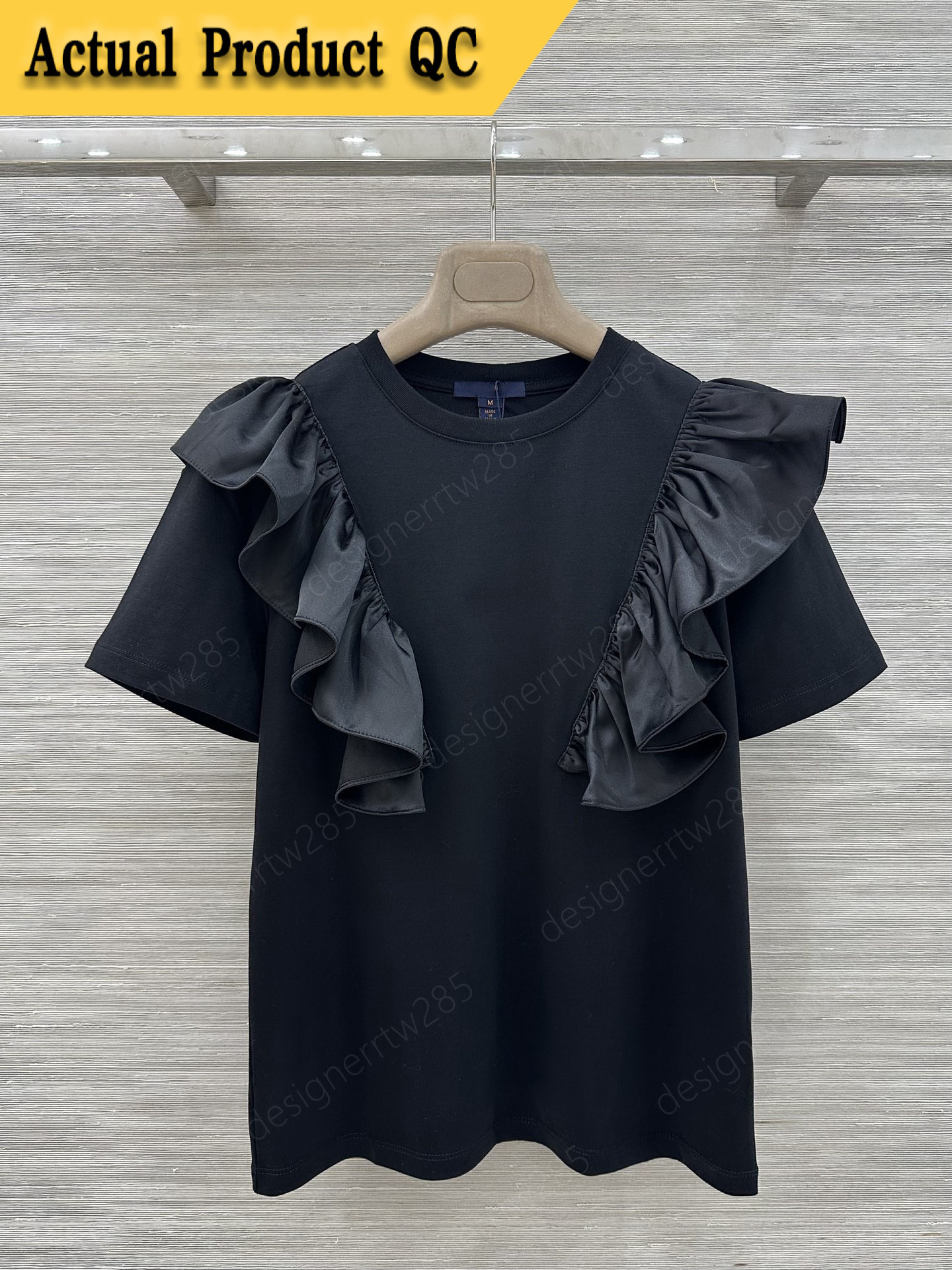 Vêtements de créateurs pour femmes Vintage Quiet Luxury Vibe Tee Bordure à volants Coutures en satin T-shirts en coton épais Slim Fit High Street