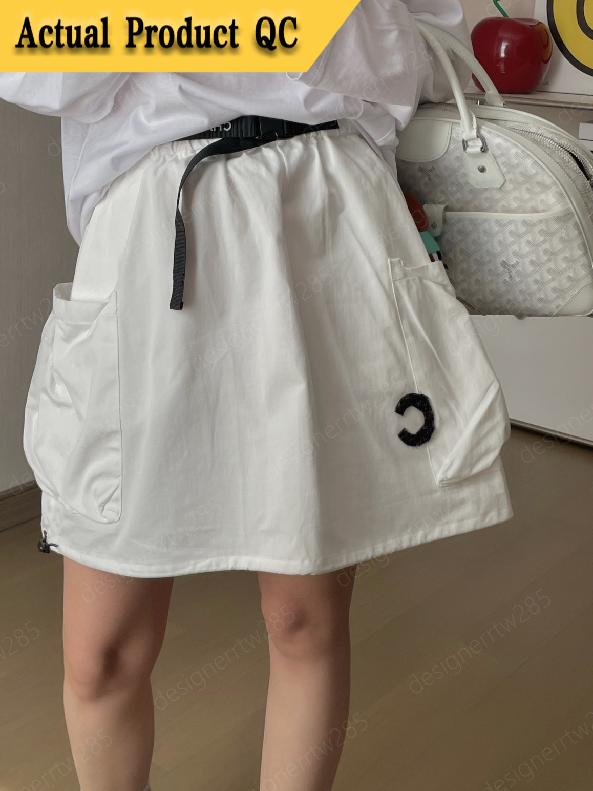 CC Vintage High Street Gorpcore Vibe White Skirt Tactical Buckle Pockets Mini Skirts Drawstring Bubble Bottoms Designer Women Sweatsuits Clothes-image-1111471033