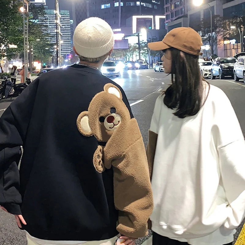 Unisex Autumn Spring Cartoon Bear Sweatshirt Girls Boys Oneck Loose Casual Batwing Long Sleeve Coat Students Pullover Overcoat 260617