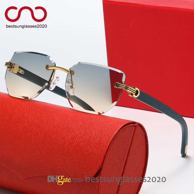 Luxury Oversized C Decor Faux Wood Sunglasses Men Octagon sunglasses for women designer Diamond Cut Lens Gold Rimless Business Fashion Vintage Eyewe