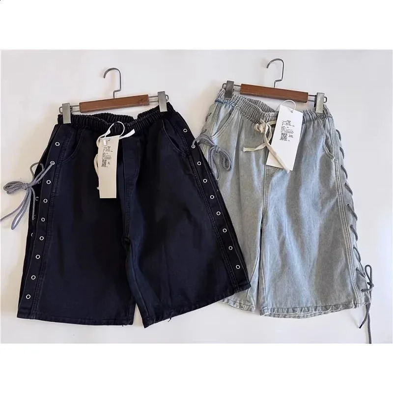 Men Y2K American Retro Loose Five-Quarter Denim Shorts Summer High Street 260617