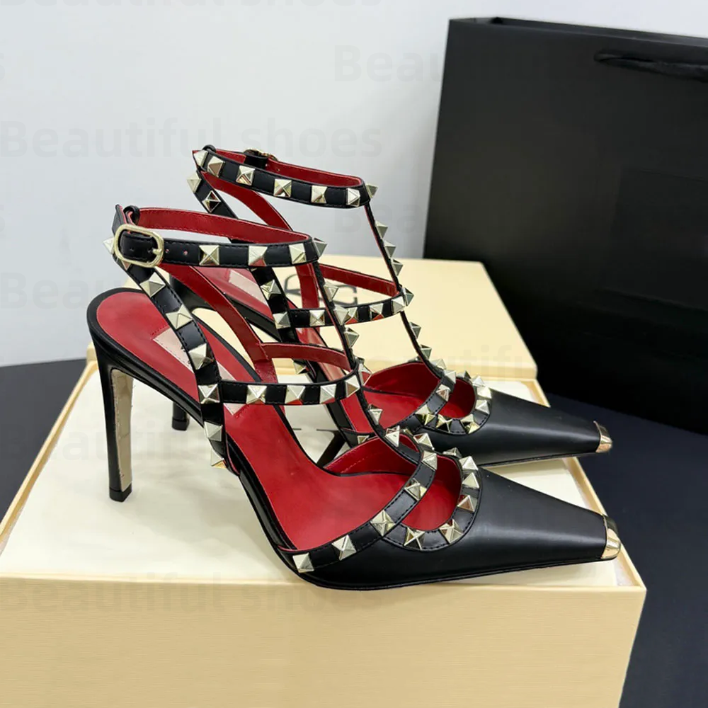 Top quality Women's Stiletto Heel gladiator sandals pumps Luxury genuine leather hardware buckle Iron toe Dress shoes fashion designer party ev