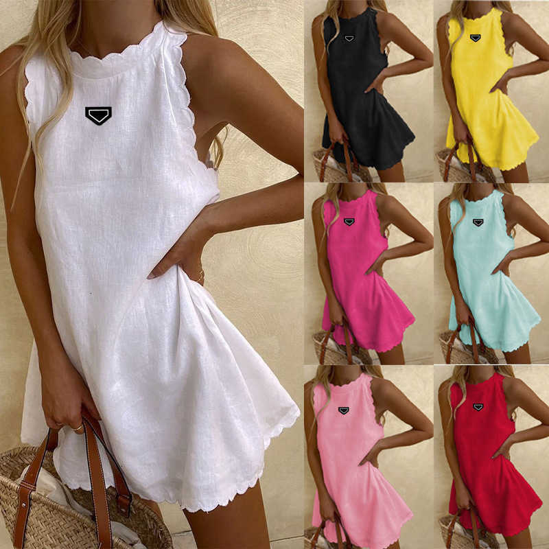 Basic Casual Dresses designer New Womens Cotton Linen Solid Color Sleeveless Vest Summer Dress Embroidered Ruffled Skirt