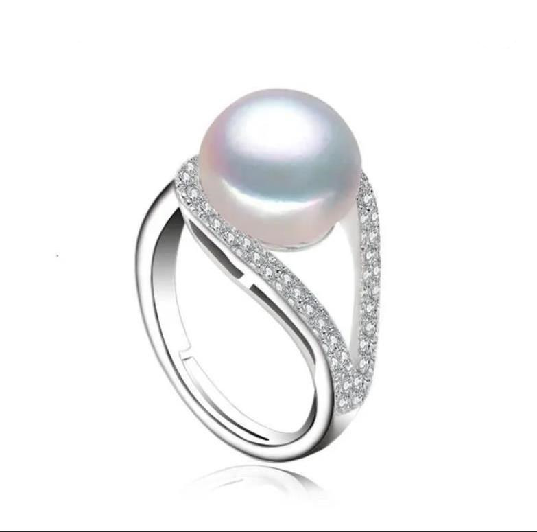 Real Lady pearl ring 925 silver wedding adjustable big Natural Pearl ring for women wife anniversary birthday gift white pink