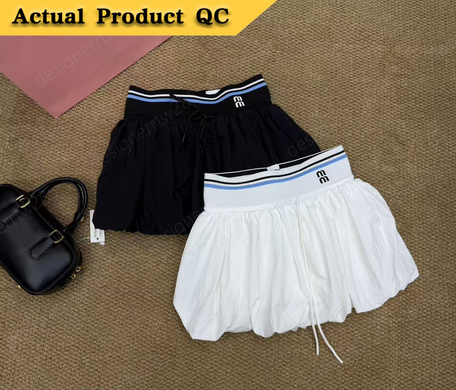 Vintage Sporty Girl Vibe Bubble Skirt Black Striped Elastic Waist Mini Skirts Drawstring Bottoms Pleated Skateboard Designer Women Clothing-image-1111471308