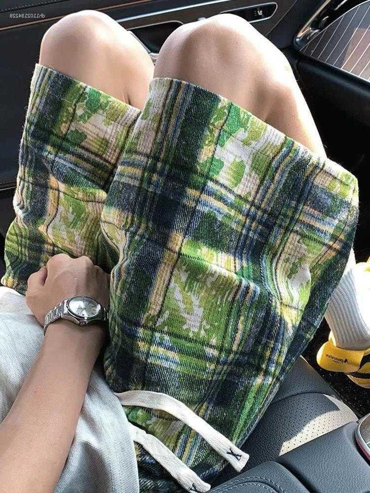 Shorts Mens Grn Tie-dye Plaid Summer Retro Large Size Loose Five-point Pants Sports Jorts Boxing S260621EZD9