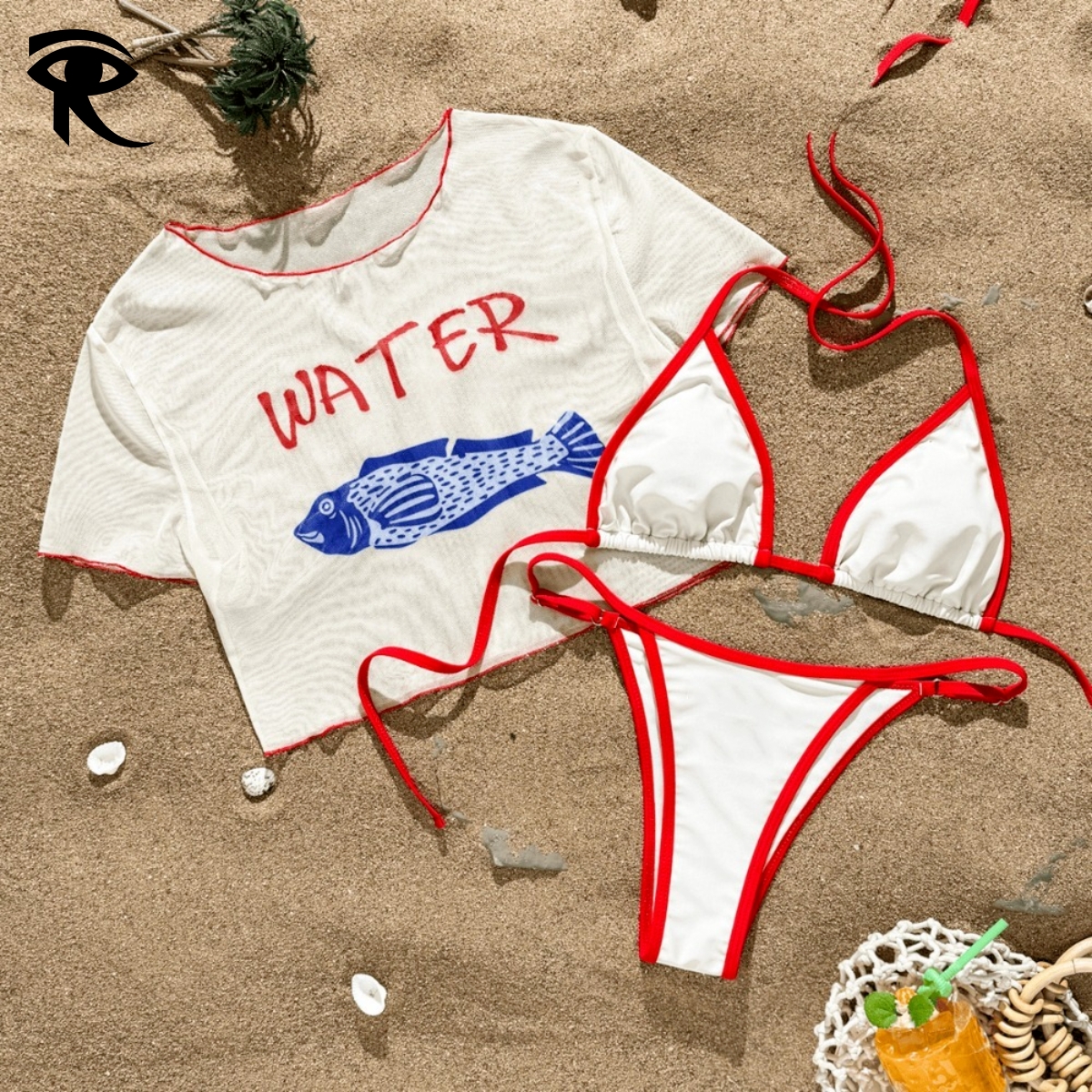2026 Maillot de bain 3 pièces imprimé pour femmes, ensemble Bikini à lacets, manches courtes, haut court, Vintage, Sexy, Original, styliste, vent