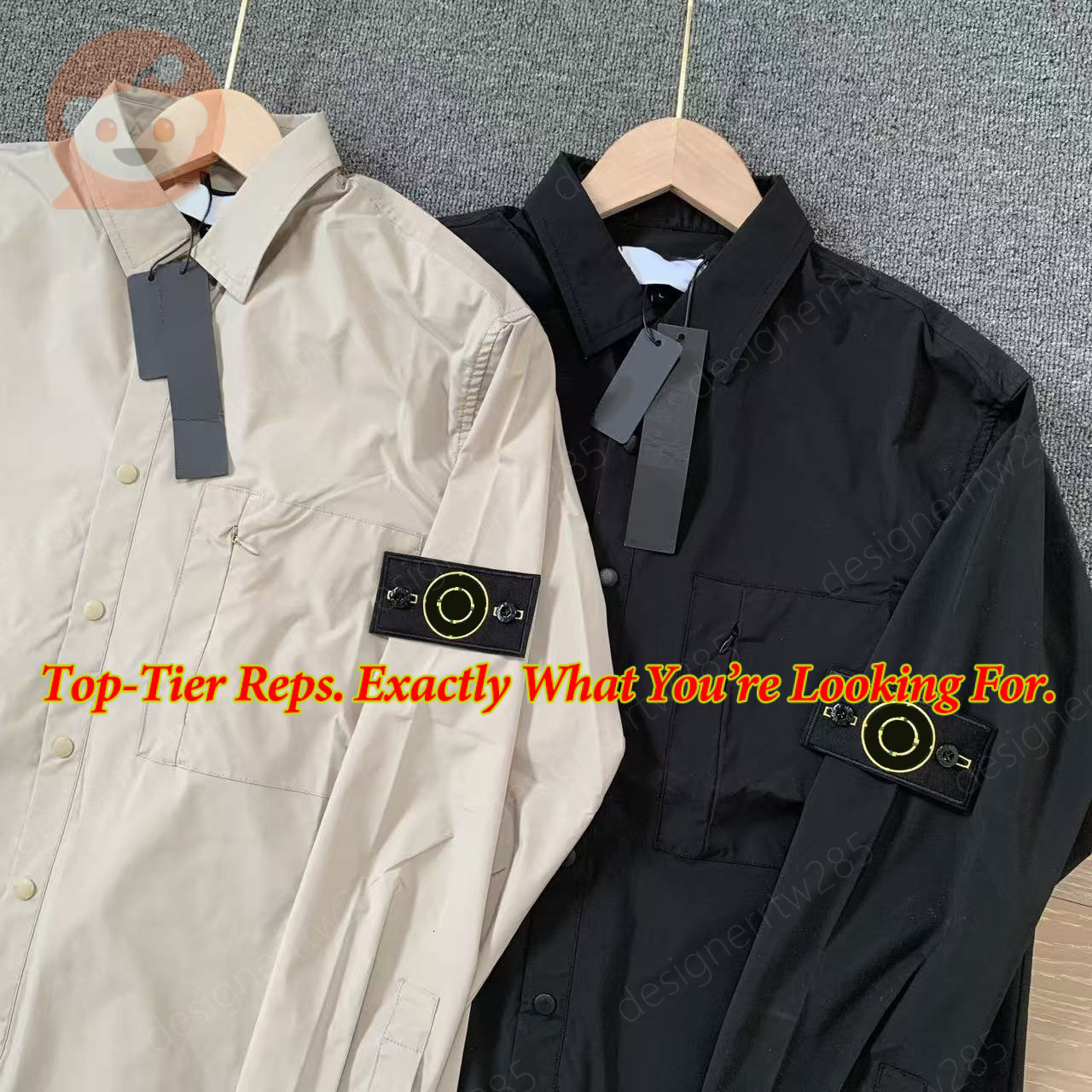 Designer Cargo Overshirt Khaki Long Sleeve Shirt Compass Badge Techwear Jackets Casual Blouse Top Outwear Men Women Harajuku Streetwear