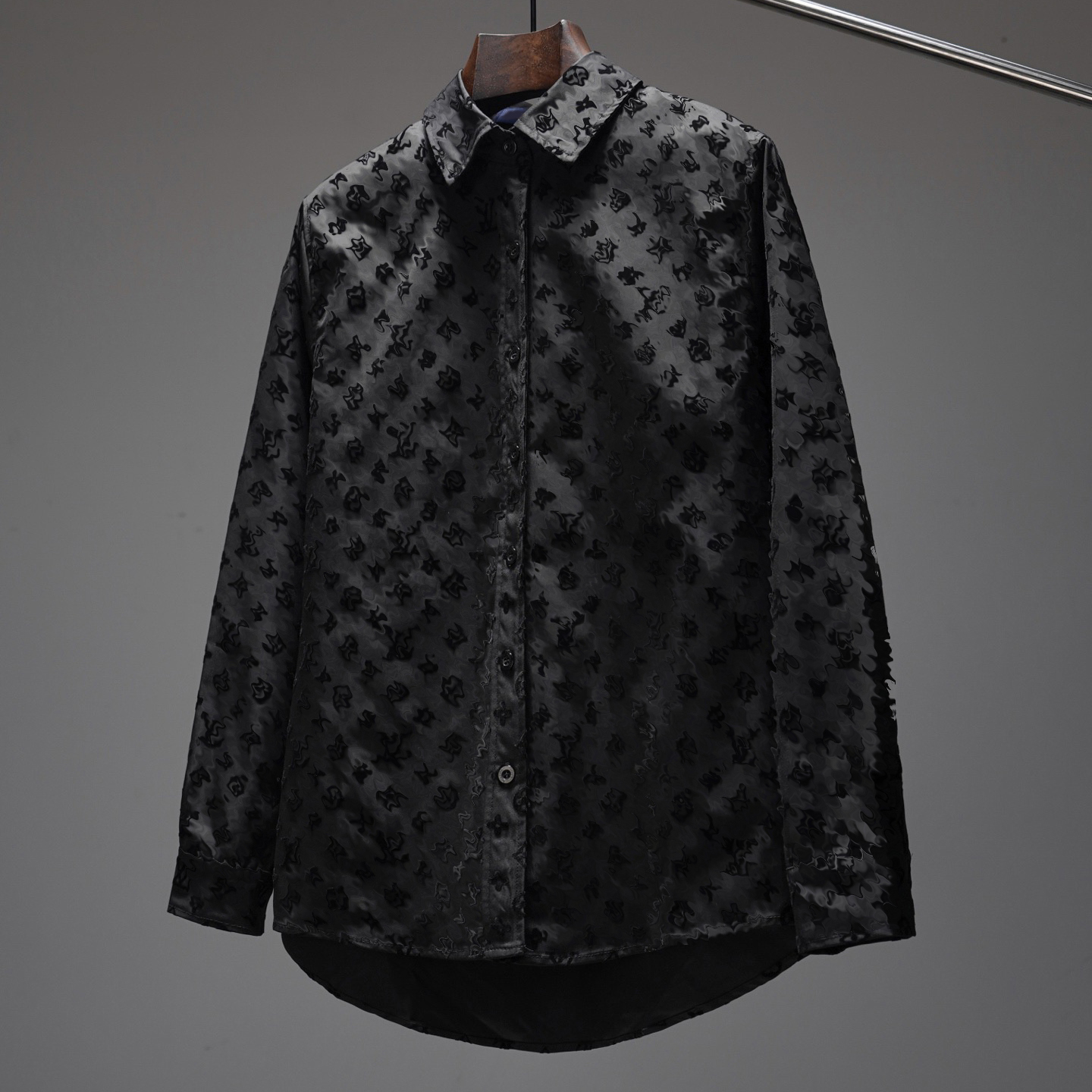 high quality Men's Shirts Designer Shirt Summer Casual Flocking Whole body letters button up shirt Luxury Business Fashion Shirt Loose long sle