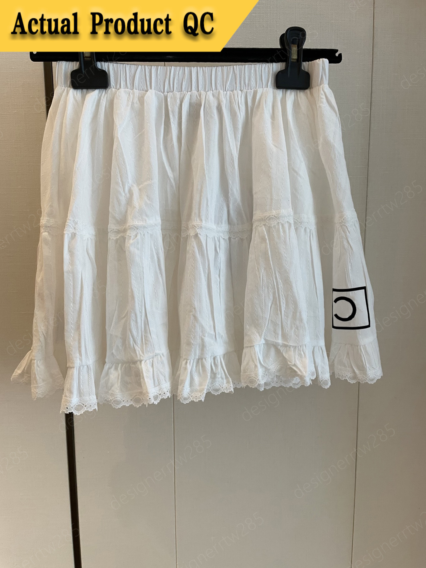 CC Vintage Balletcore Style White Ruffle Skirt Lace Patchwork Pleated Mini Skirts Cotton Elastic Waist Bottoms Designer Women Sweatsuits Clothes-image-1111471591