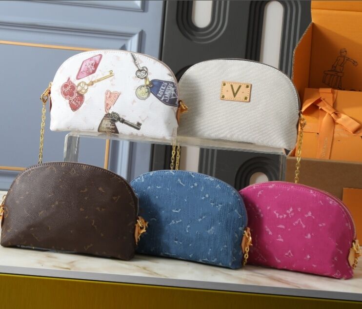Designer Bag Zipper Cosmetic Bags Mini Luxury Bag Genuine Leather Women Makeup Bag Blue Denim Toiletry Cosmetics Pouch Fashion Woman Make Up Travel