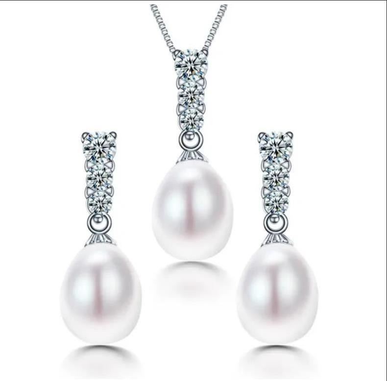 Dainashi New arrival bridal women geometric natural freshwater pearl jewelry set with 925 sterling silver high quality jewelry