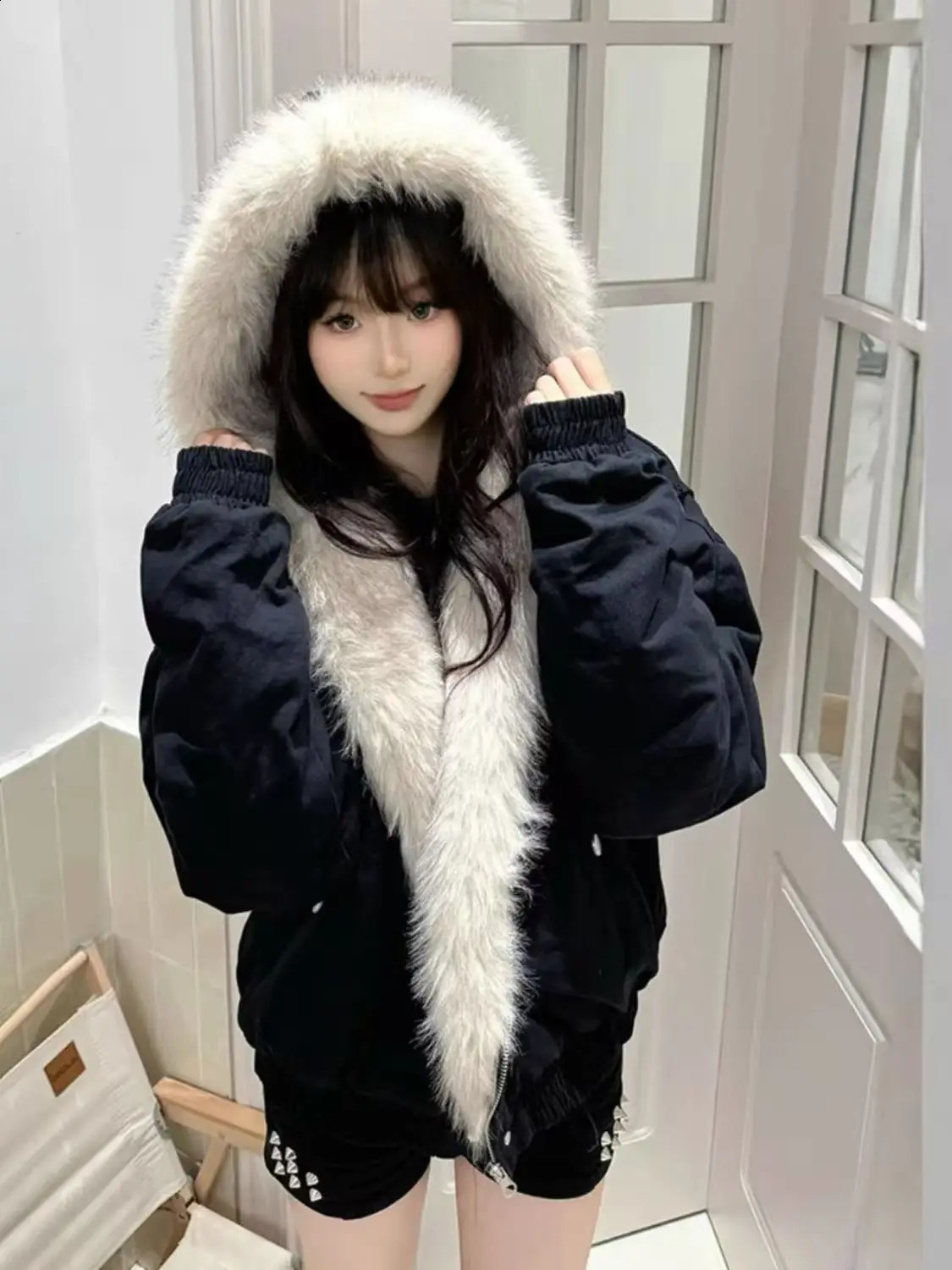 2025 Y2k American Jacket Retro Woolen Collar Hoodeds Cotton Plush Men Street Hip Hop Gothic Harajuku Oversize Coat 260617