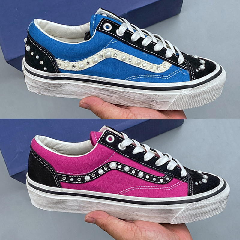 Dernières chaussures de toile de créateur hommes femmes baskets nacrées blanc Fuchsia rouge bleu chaussures de perles chaussures de skate rétro b