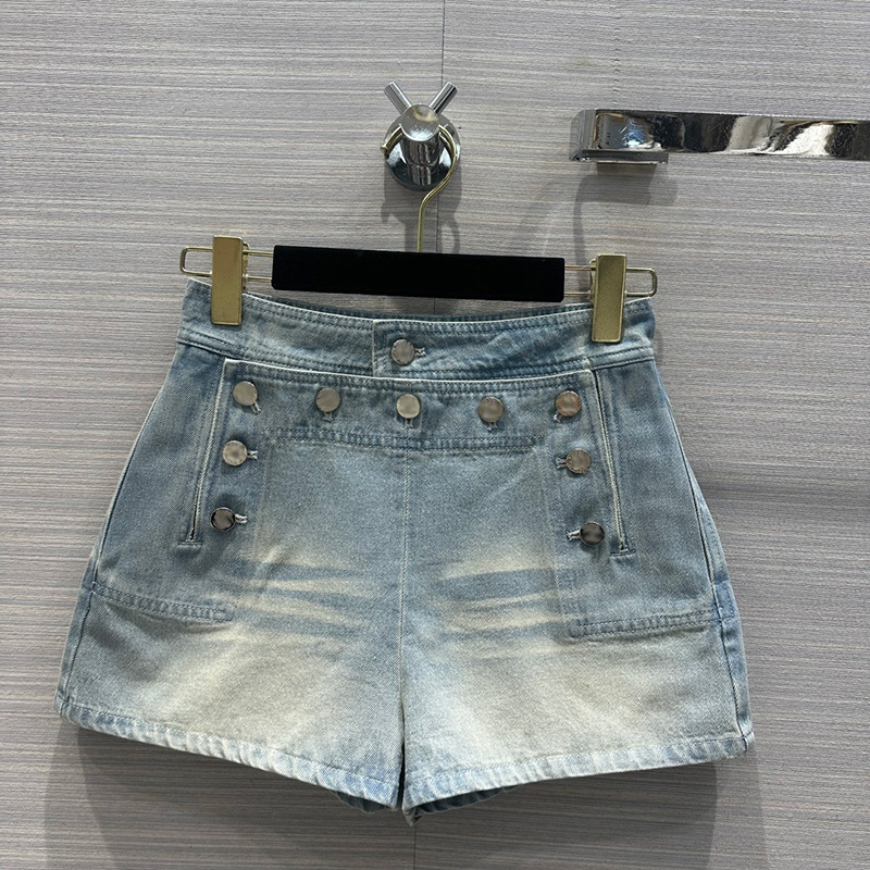 Designer Washed Denim Shorts For Women Buttons Street High Waist Jean Shorts Summer Retro Casual Short Jeans