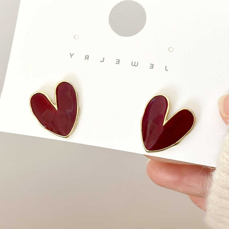 Oil Girls Cute Red Enamel Heart Stud Earrings Party Elegant Jewelry Golden Color Metal Geometry Trendy Earrings for Women Gift M260623