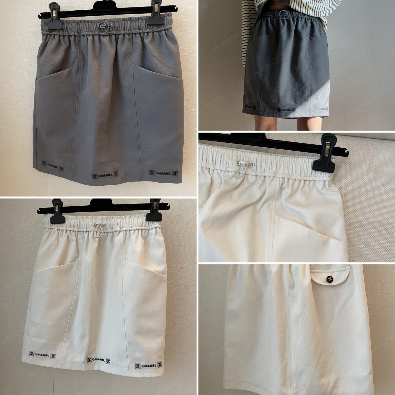 CC Vintage Sporty Chic Vibe Grey Skirt Shorts Tech Nylon Toggle Mini Skirts Casual Cargo Bottoms Designer Women Clothing-image-1111572809