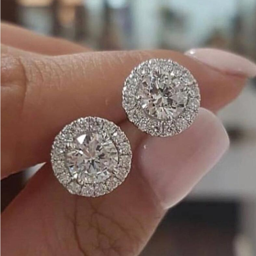 Stud Ins Top Sell Stud Earrings Moissanite Diamond Simple Fashion Jewelry Round Cut Gemstones Party High Quality Classical Women Circle Earring Gift
