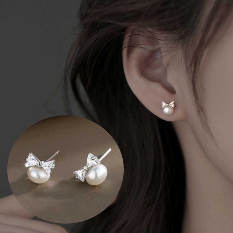Bowknot New Fashion Korean Style Earrings For Women Imitation Pearl Hip-Hop Silver Color Earring Girls Jewelry Accessories Gifts M260623