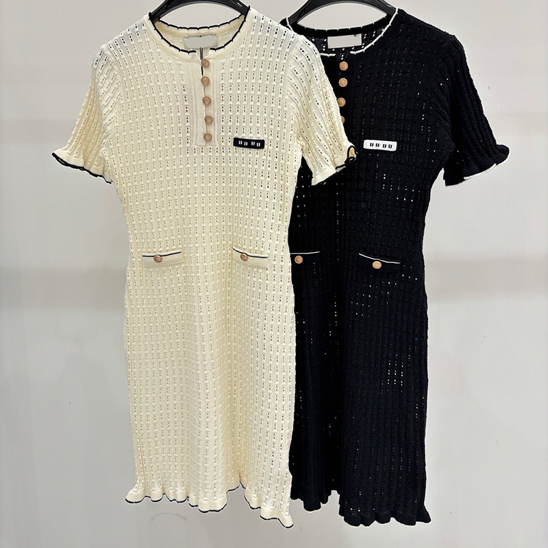 Robe tricotée élégante pour dame de marque, à volants, en tricot creux, robe courte d'été pour dîner, fête, voyage