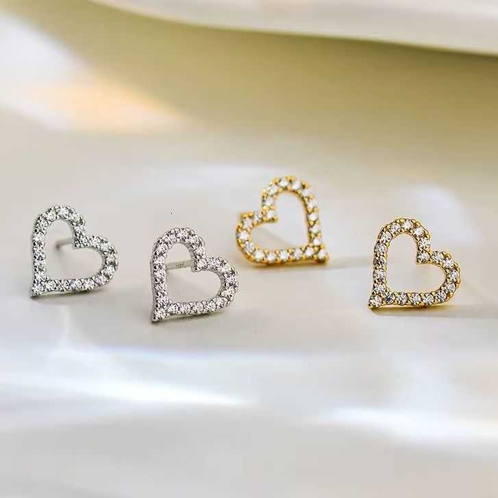 Small Korean Heart Luxury Earrings Golden Silver Color Zircon Stud Earrings for Women Fashion Jewelry 2025 Trend M260622