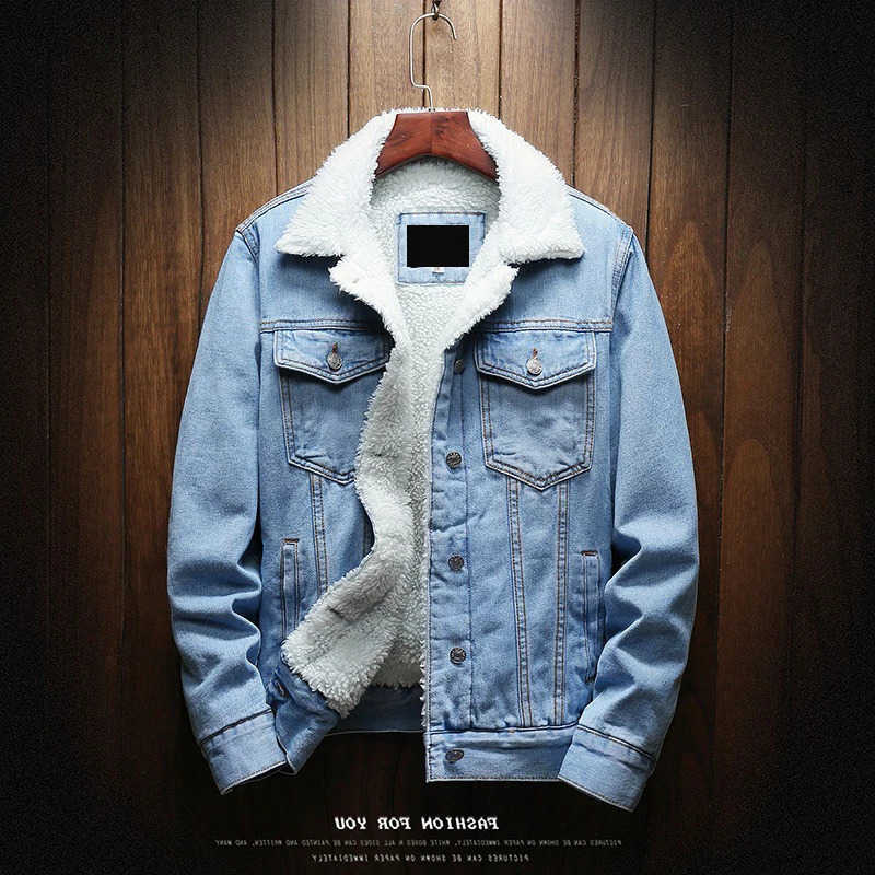 Longslved Plush Jeans Jacket Mens Winter Denim Cotton Lamb Wool Korean Fashion Style Thick Outware Coat For Young Me L26