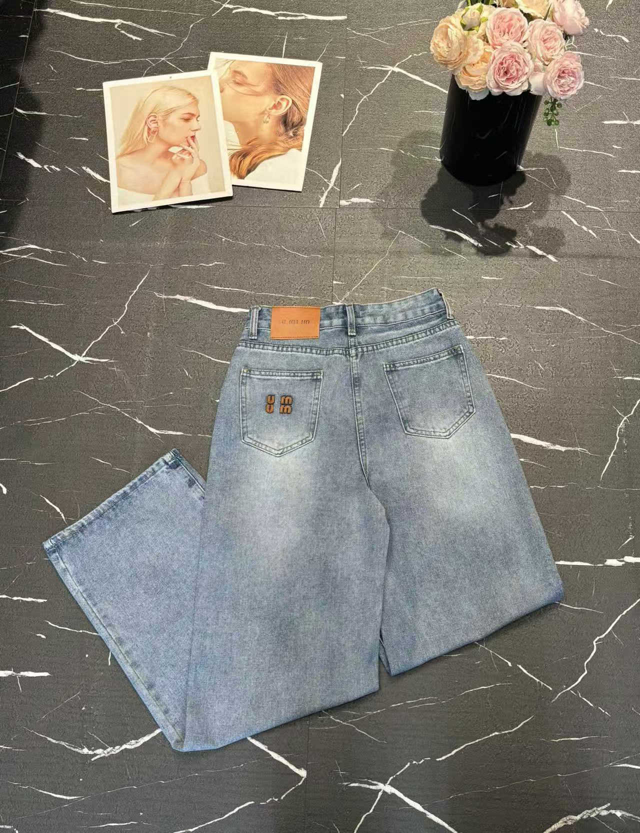 Jeans Womens Blue Women Jeans Fall/Winter New Letter Patched Straight Leg Casual Washed Denim Pants for Women S--XXL S260622