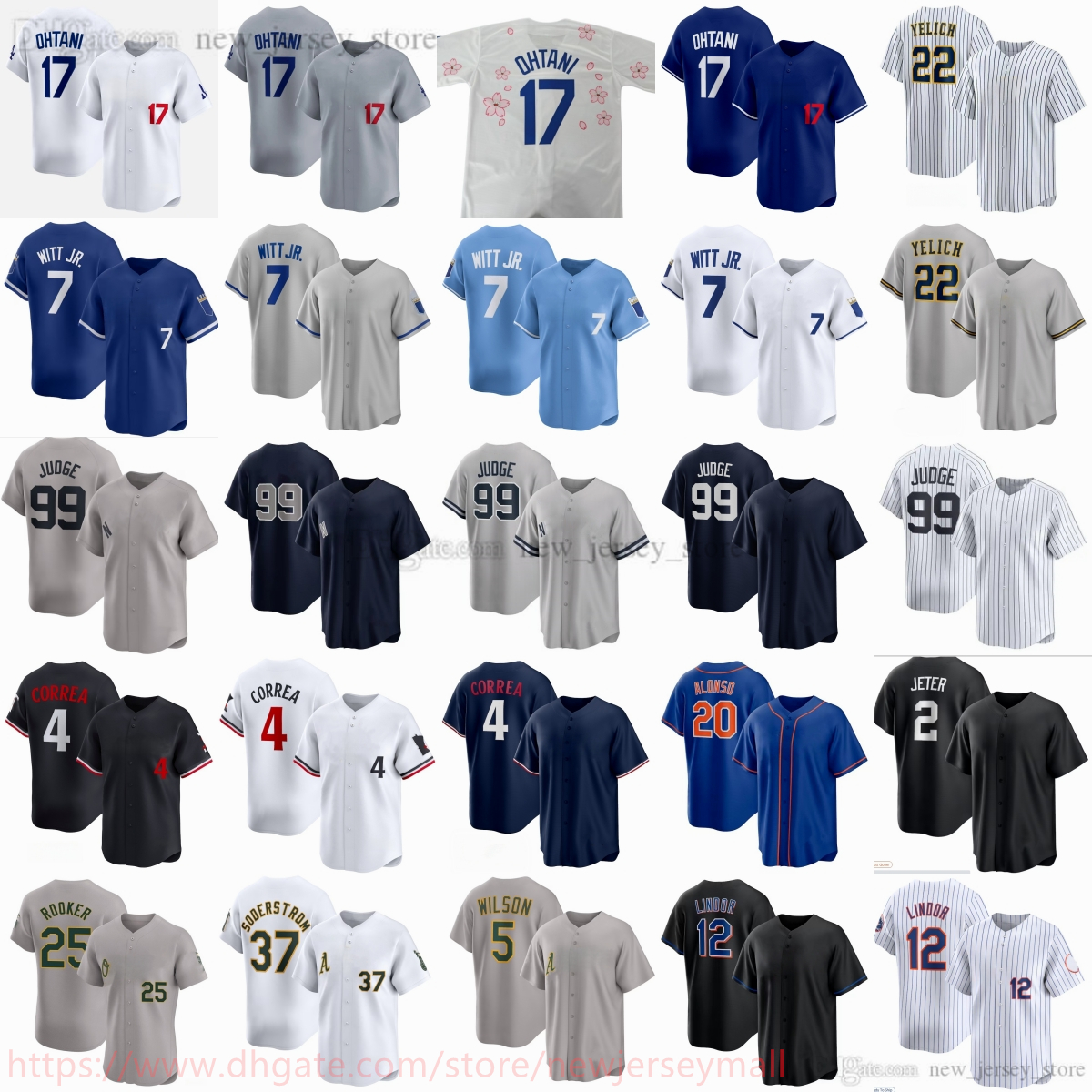 Custom 17 Shohei Ohtani Printed Baseball Jerseys 7 Bobby Witt Jr. 4 Carlos Correa 12 Francisco Lindor 99 Aaron Judge 25 Brent Rooker 2 Derek Jete-image-887761132