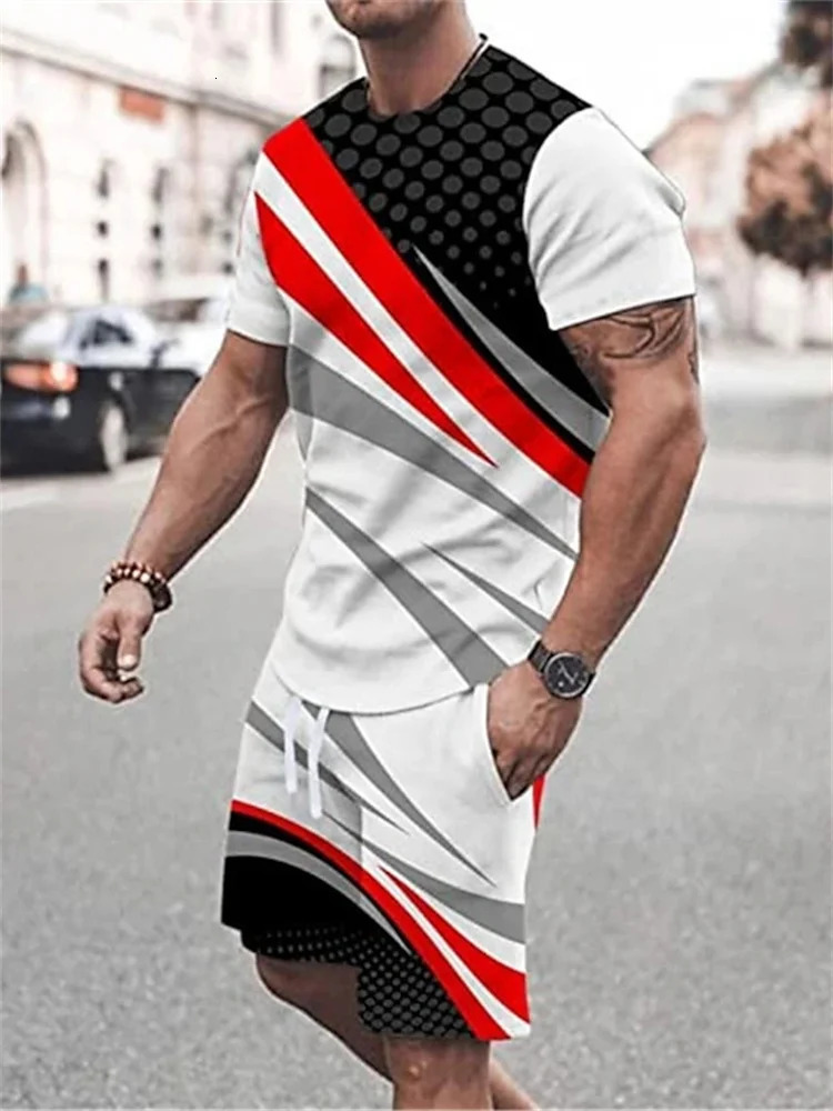 Summer Mens Sportswear Large TwoPiece Retro Casual Street Suit 3D Simple Printed Beach TShirt Shorts 260613banjia