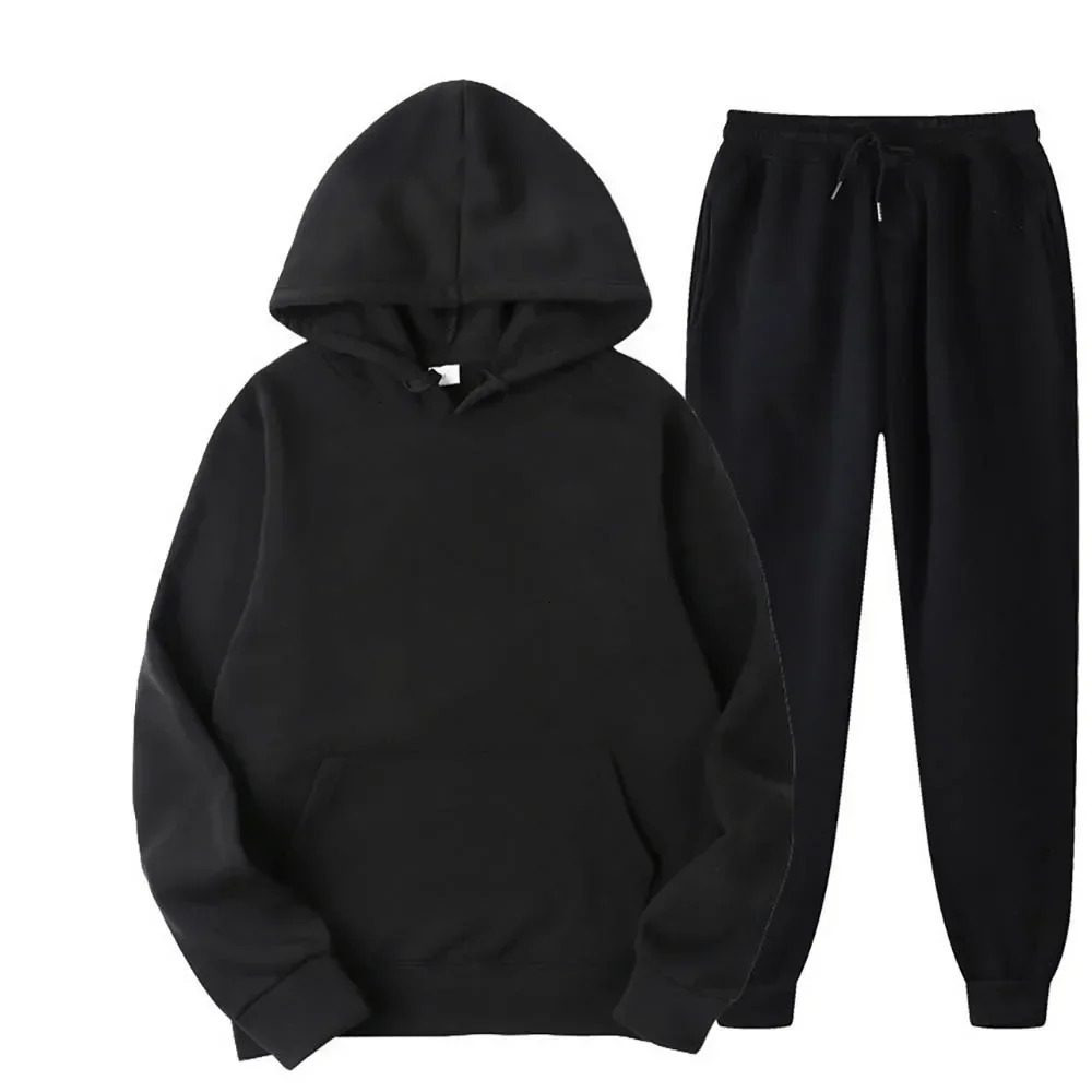 Fashion Mens Tracksuit Sets Hoodie and Pant Solid Color Hooded PulloverPants Suit Casual Sportswear Male 260613banjia