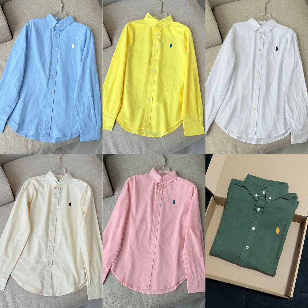 Women's Blouses Designer Shirt Spring/Fall Linen Cotton Blend Embroidered Polo Collar Sizes S XL a7
