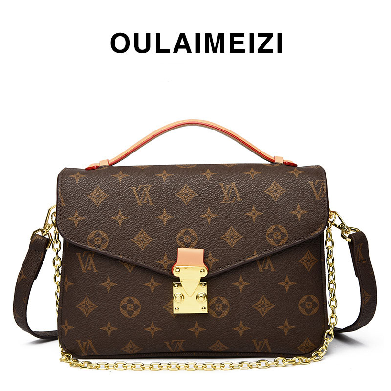 Free delivery designer bag luxury Vintage Monogram Print Messenger Bag Women Handheld Metal Lock Chain Crossbody Handbag