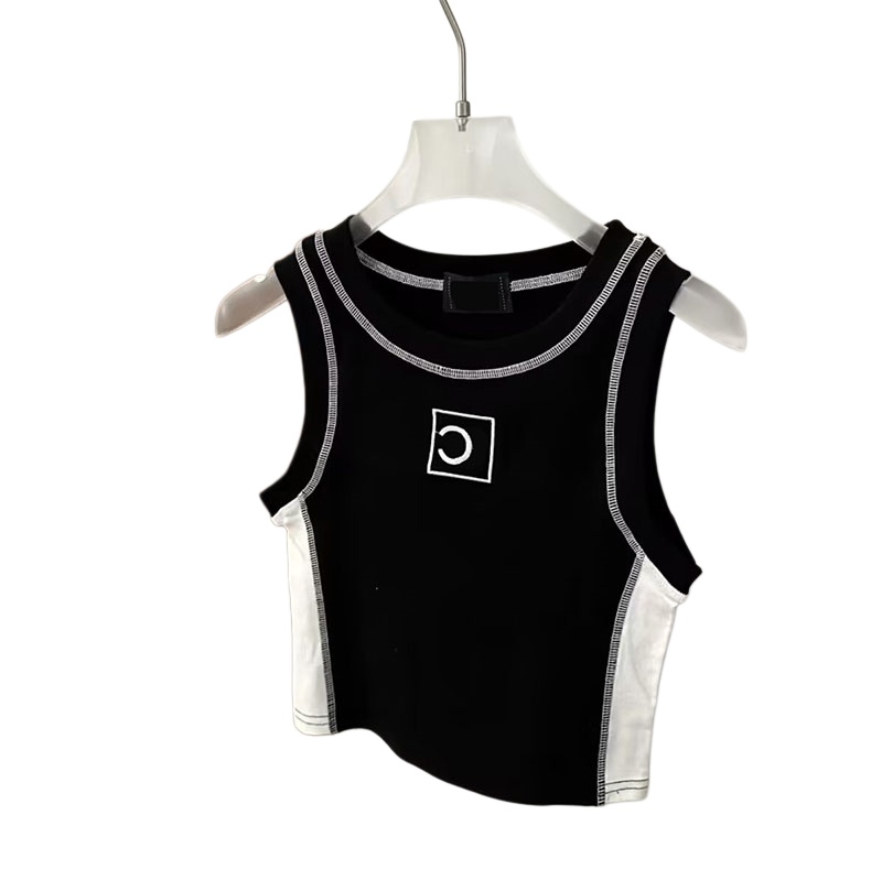 Color Blocked Women Tank Top Luxury Embroidered Slim Fit Crop Vest Summer Vacation Street Style Sporty Tanks