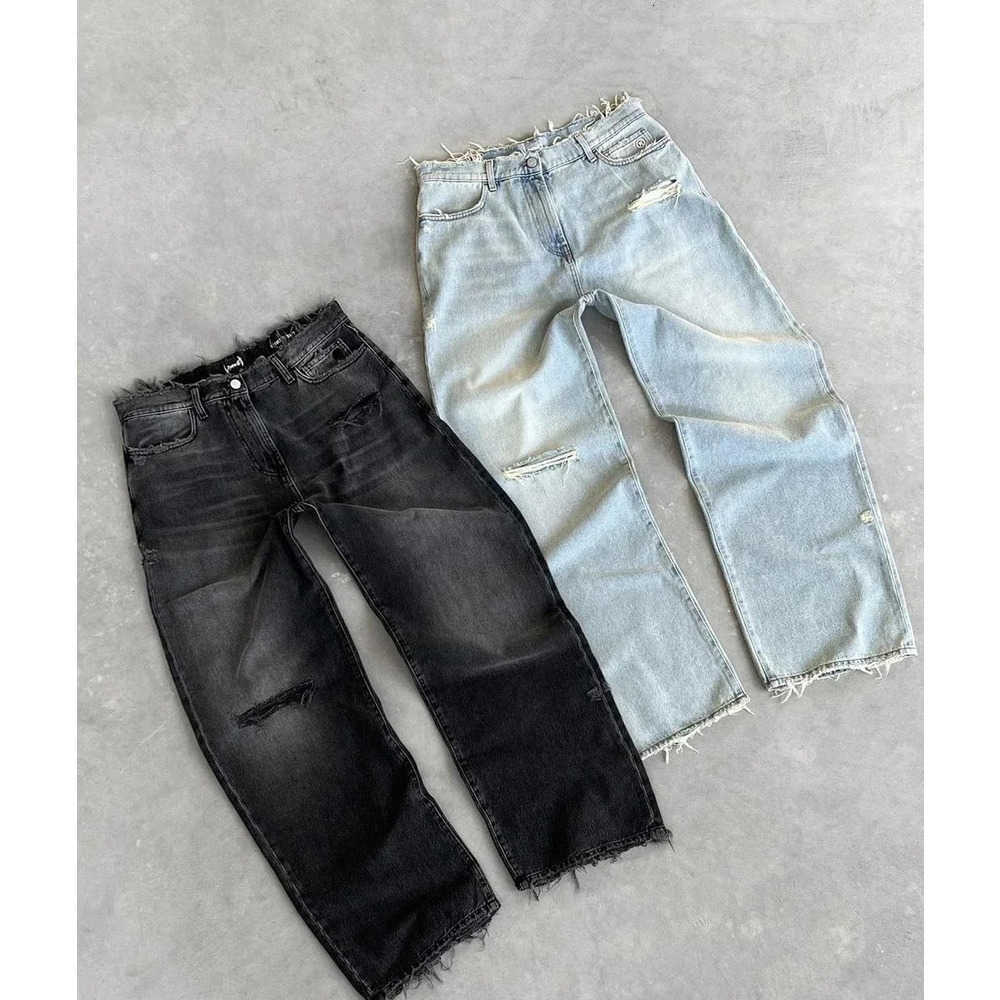 Jeans Mens Y2K Slim Fit Washed Men Women Straight Leg Pants Fringed Casual Micro Flared Daily Commute Mens Clothing S260622