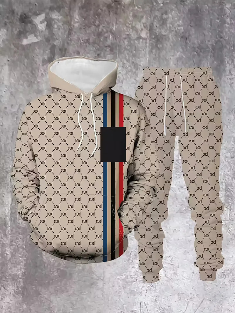 Designer Tracksuits New Design Digital Print Casual Luxury Sport Outdoor Breathable Long Pants With Hooded Sweatshirt Daily Outfit Men's Clothi