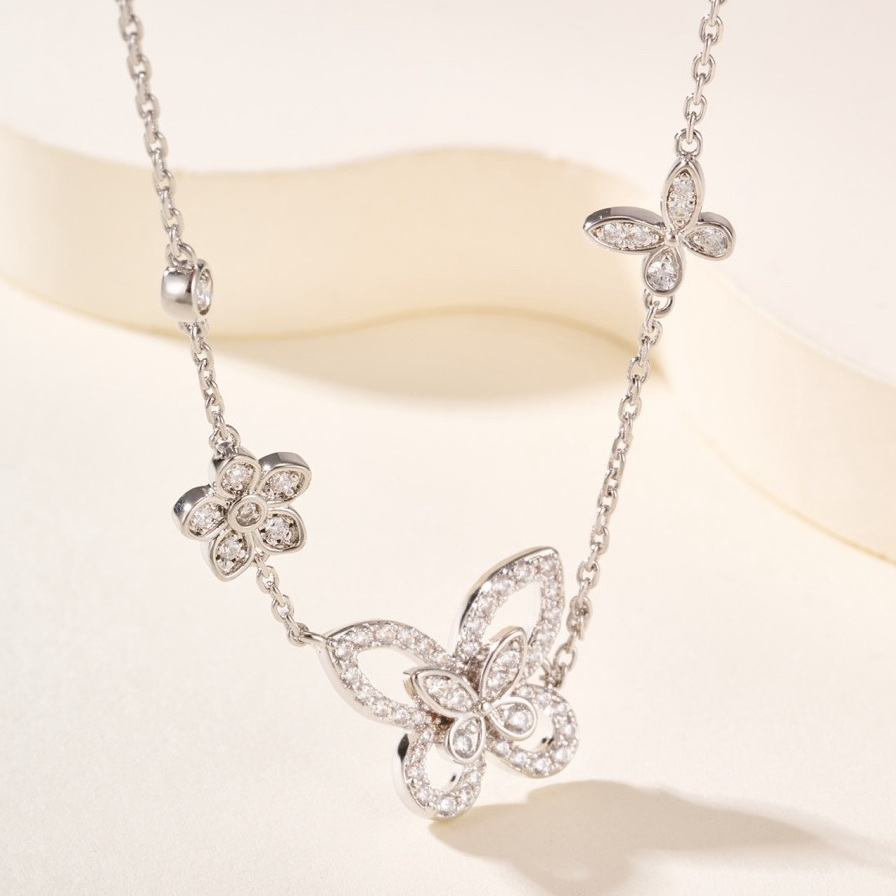 butterfly 45CM necklace diamond designer for woman TOP quality fashion jewelry with box 028