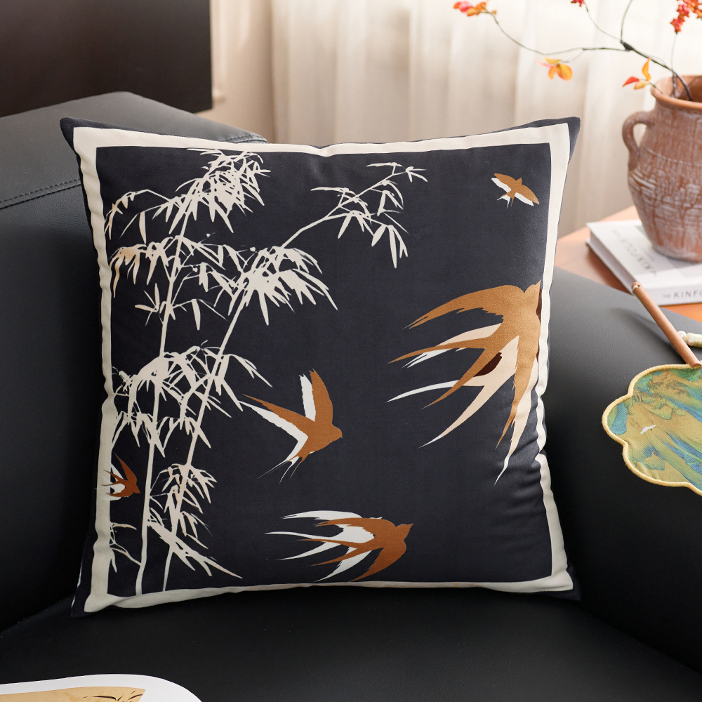 Coussin imprimé en velours hollandais, nouveau style rétro chinois, luxe léger, coussin de tête doux haut de gamme, housse de coussin de canapé,