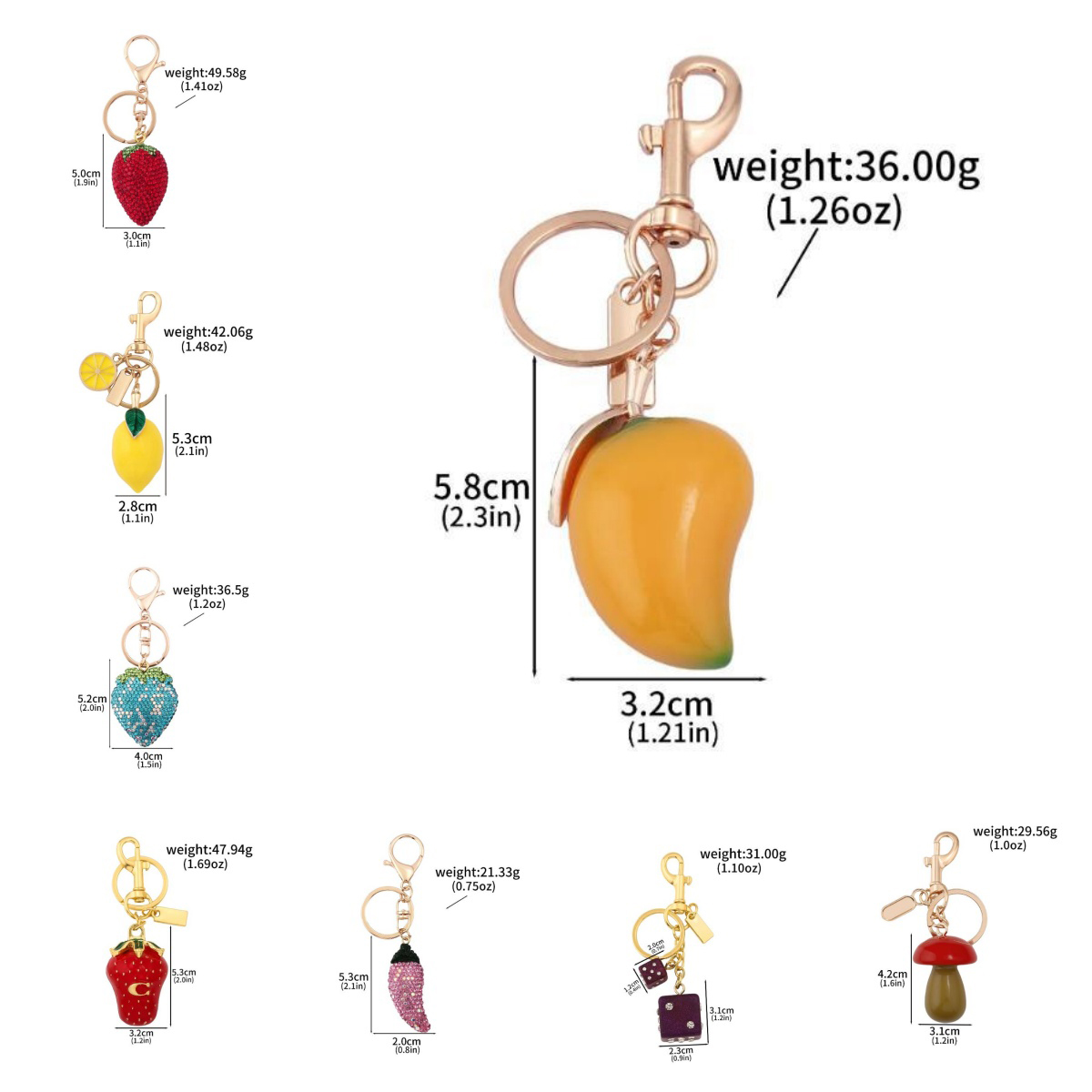 20style Newest Fashion Women Letter Designer and A Variety Of Fruits Keychain Bag Charm Decoration Accessory Key Rings Cherry Resin Lanyards