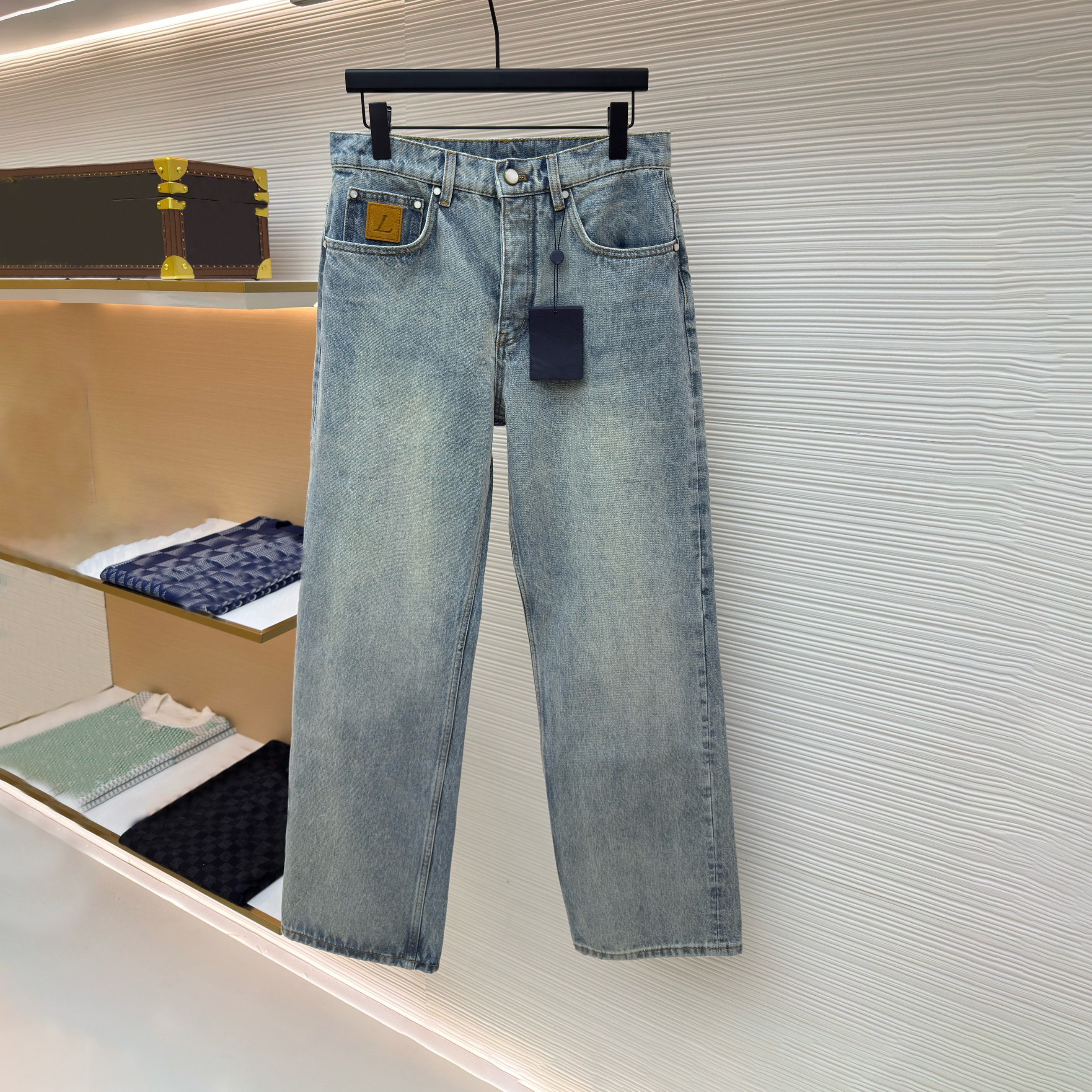 Designer Brand High-Quality Men's Clothing Pocket Embroidery Logo Leather Sticker Men's Jeans Fashion Casual Men's Wide-Leg Jeans